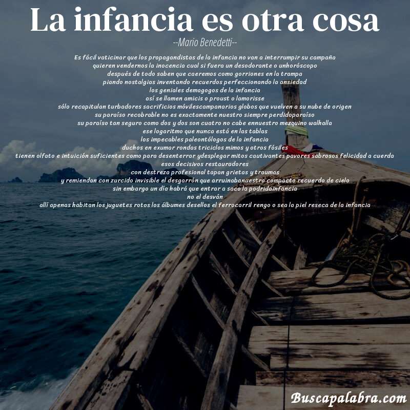 Poema la infancia es otra cosa de Mario Benedetti con fondo de barca