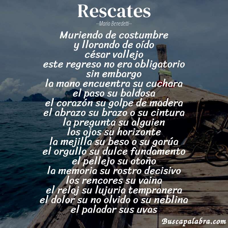 Poema rescates de Mario Benedetti con fondo de barca