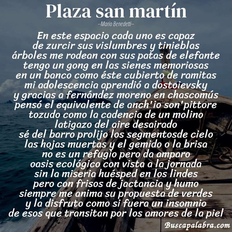 Poema plaza san martín de Mario Benedetti con fondo de barca