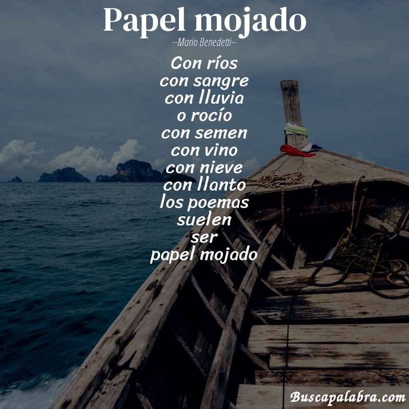 Poema papel mojado de Mario Benedetti con fondo de barca