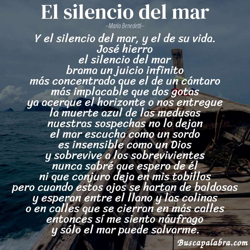 Poema el silencio del mar de Mario Benedetti con fondo de barca