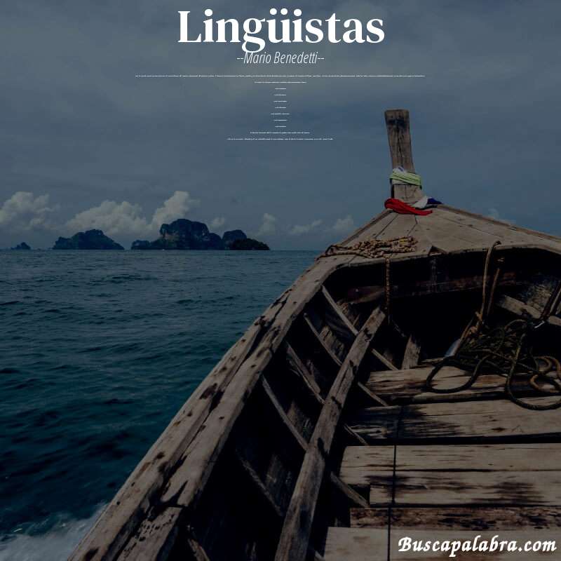 Poema lingüistas de Mario Benedetti con fondo de barca