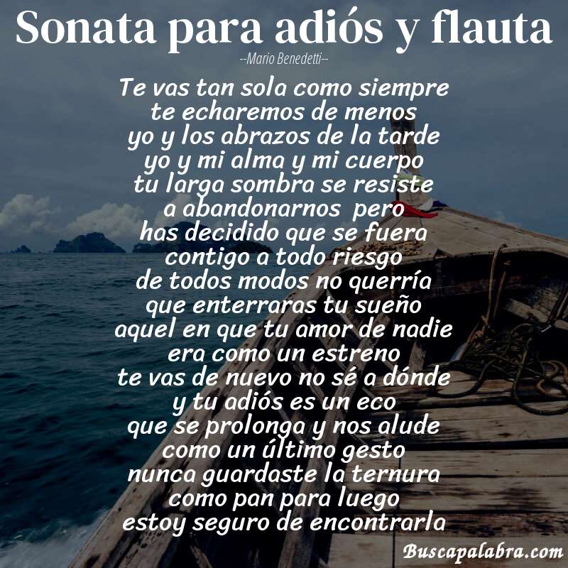 Poema sonata para adiós y flauta de Mario Benedetti con fondo de barca