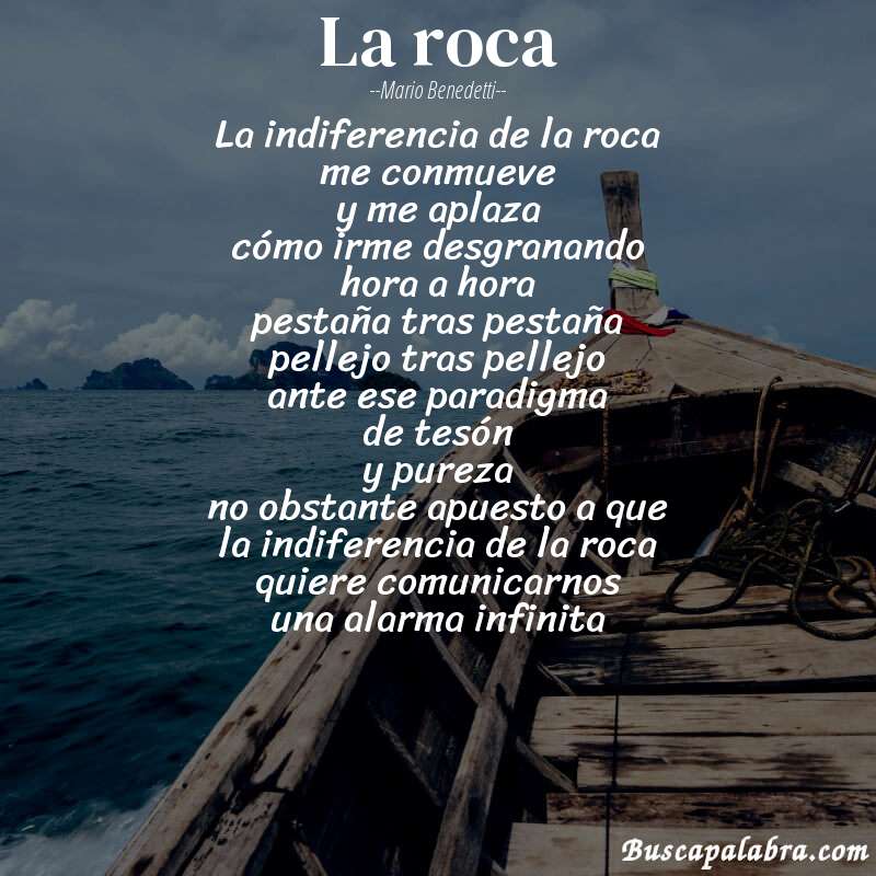 Poema la roca de Mario Benedetti con fondo de barca