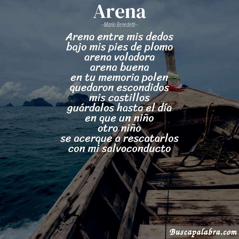 Poema arena de Mario Benedetti con fondo de barca