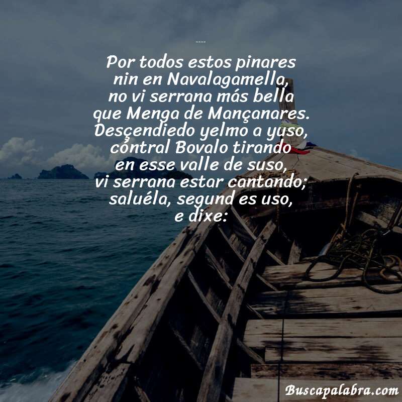 Poema Menga de Manzanares de Marqués de Santillana con fondo de barca