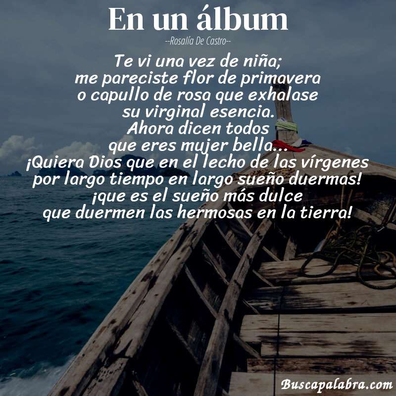 Poema en un álbum de Rosalía de Castro con fondo de barca