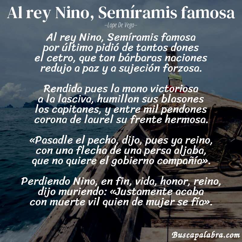 Poema Al rey Nino, Semíramis famosa de Lope de Vega con fondo de barca