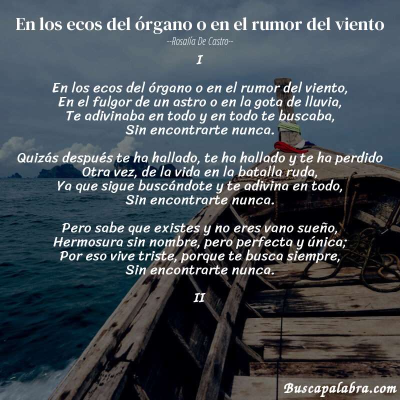 Poema En los ecos del órgano o en el rumor del viento de Rosalía de Castro con fondo de barca