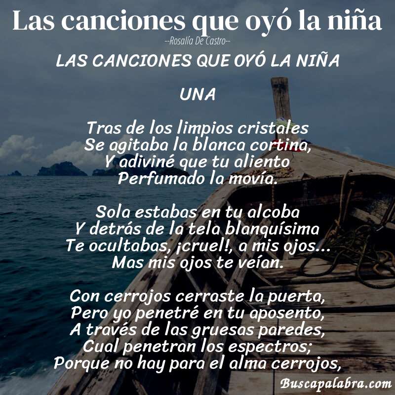 Poema Las canciones que oyó la niña de Rosalía de Castro con fondo de barca