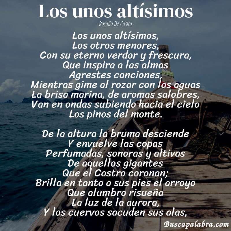 Poema Los unos altísimos de Rosalía de Castro con fondo de barca
