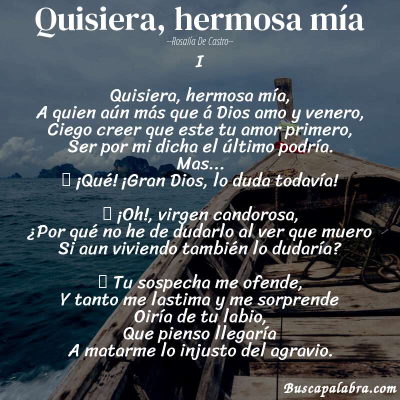 Poema Quisiera, hermosa mía de Rosalía de Castro con fondo de barca