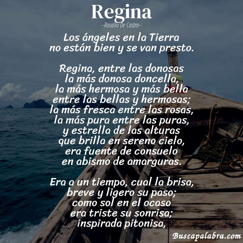 Poema Regina de Rosalía de Castro con fondo de barca