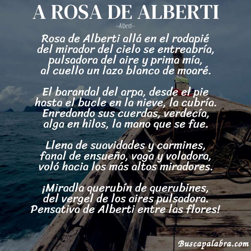 Poema A ROSA DE ALBERTI de Alberti con fondo de barca