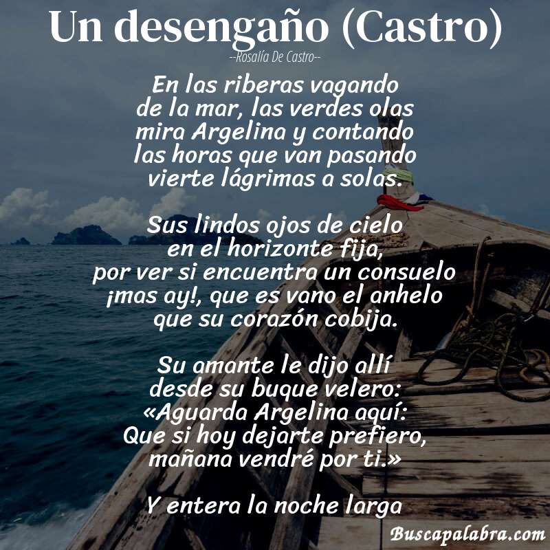 Poema Un desengaño (Castro) de Rosalía de Castro con fondo de barca