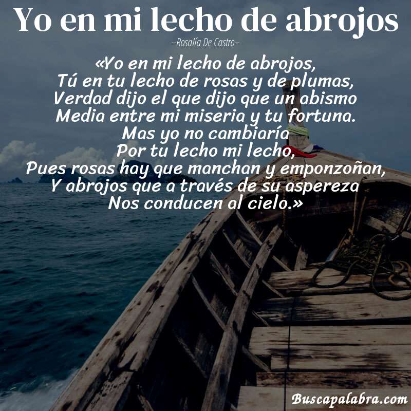 Poema Yo en mi lecho de abrojos de Rosalía de Castro con fondo de barca