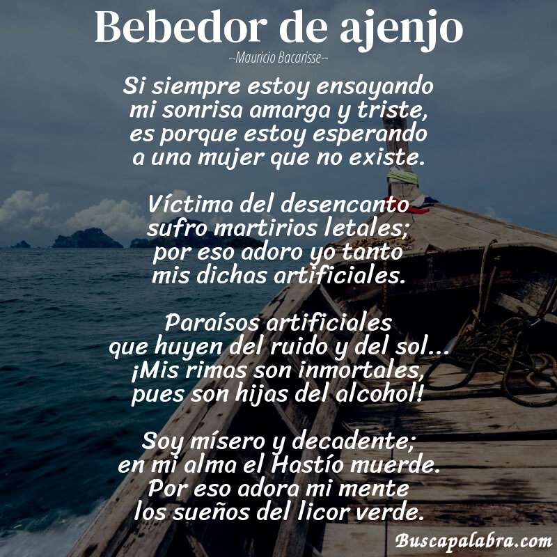 Poema Bebedor de ajenjo de Mauricio Bacarisse con fondo de barca