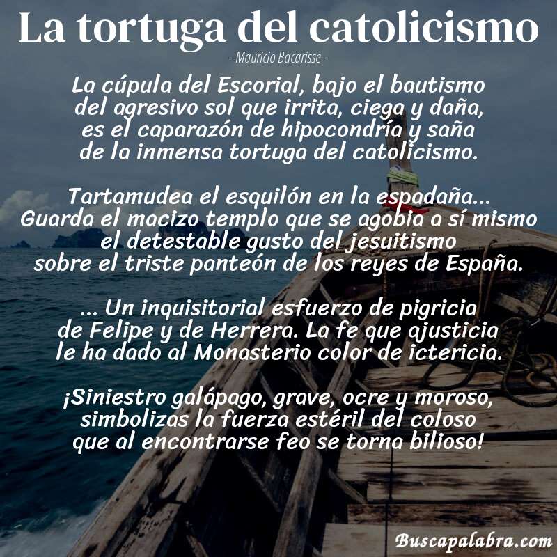Poema La tortuga del catolicismo de Mauricio Bacarisse con fondo de barca