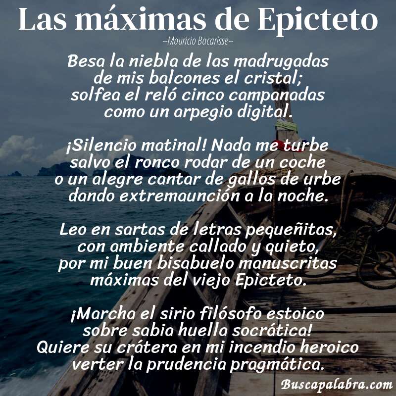 Poema Las máximas de Epicteto de Mauricio Bacarisse con fondo de barca