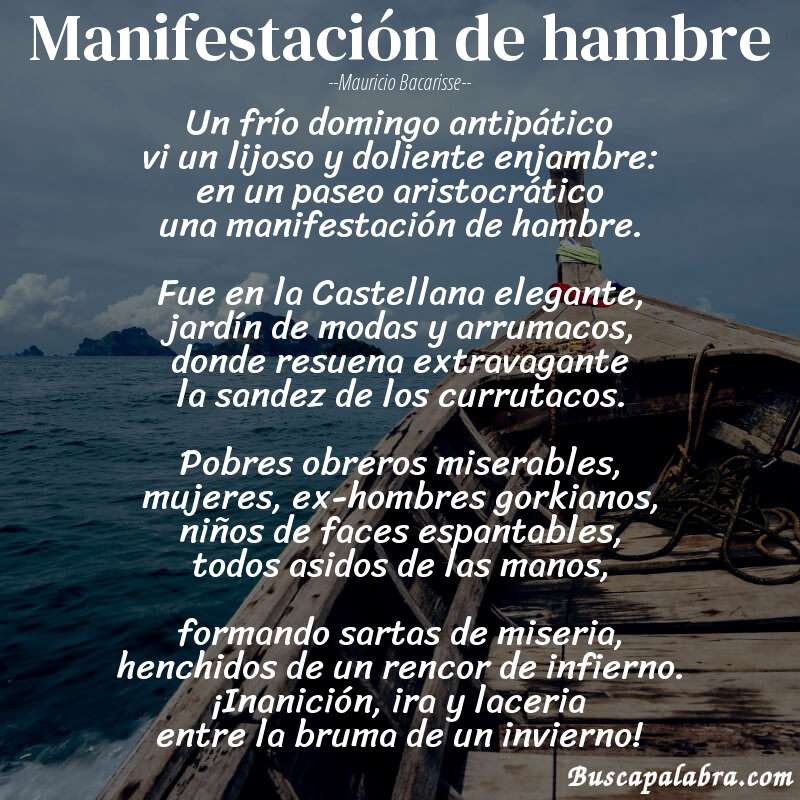 Poema Manifestación de hambre de Mauricio Bacarisse con fondo de barca