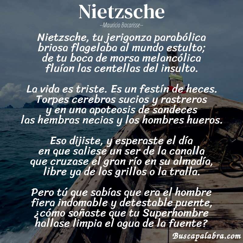 Poema Nietzsche de Mauricio Bacarisse con fondo de barca