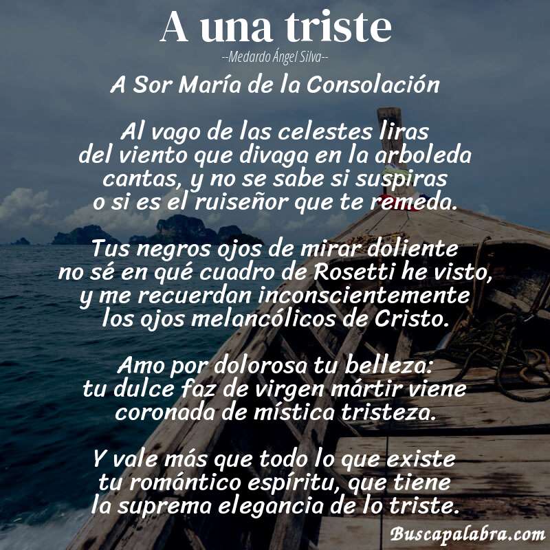 Poema A una triste de Medardo Ángel Silva con fondo de barca