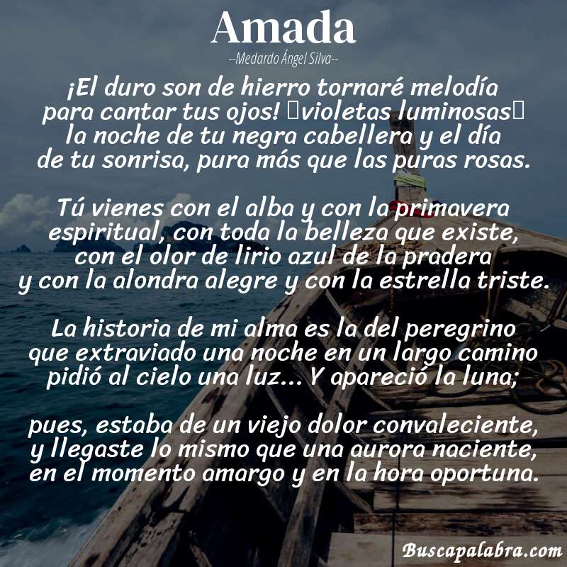 Poema Amada de Medardo Ángel Silva con fondo de barca