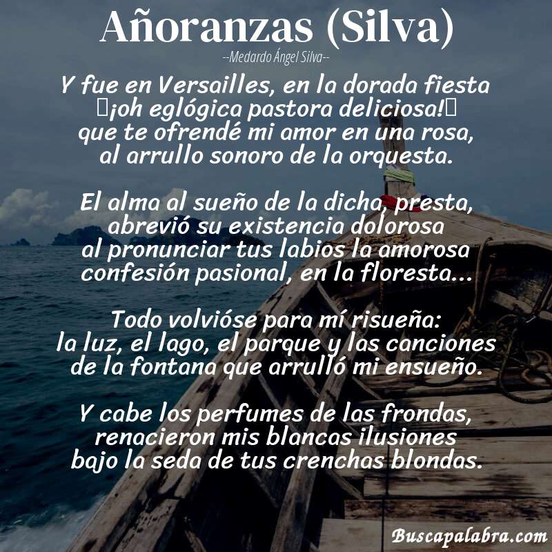 Poema Añoranzas (Silva) de Medardo Ángel Silva con fondo de barca