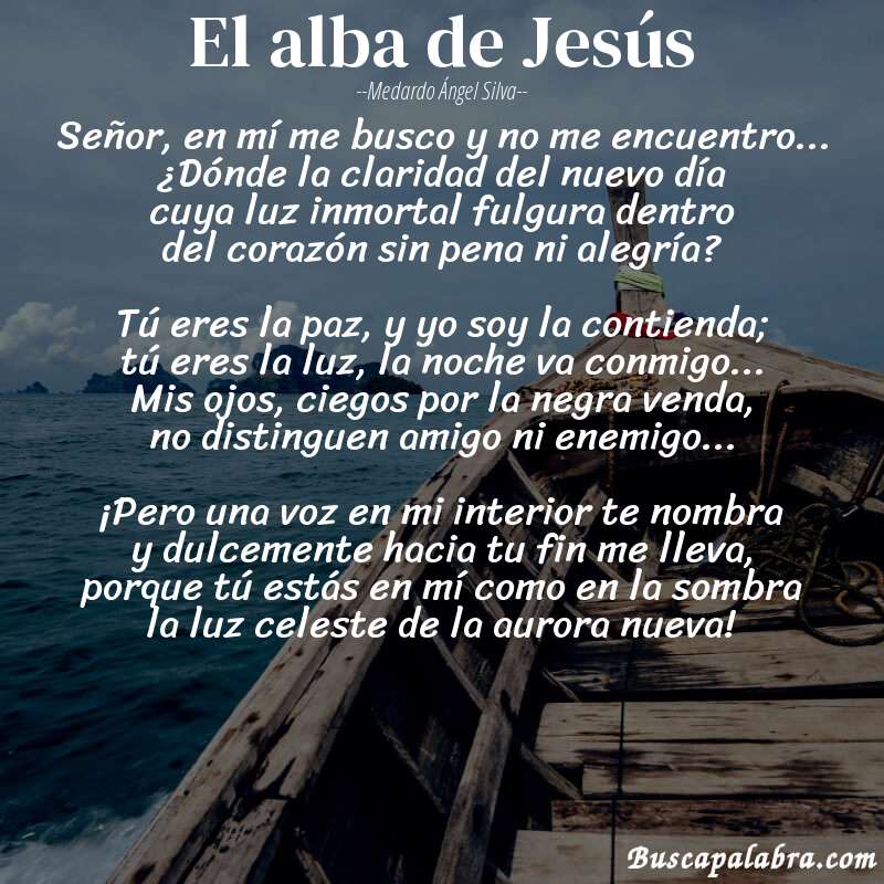 Poema El alba de Jesús de Medardo Ángel Silva con fondo de barca