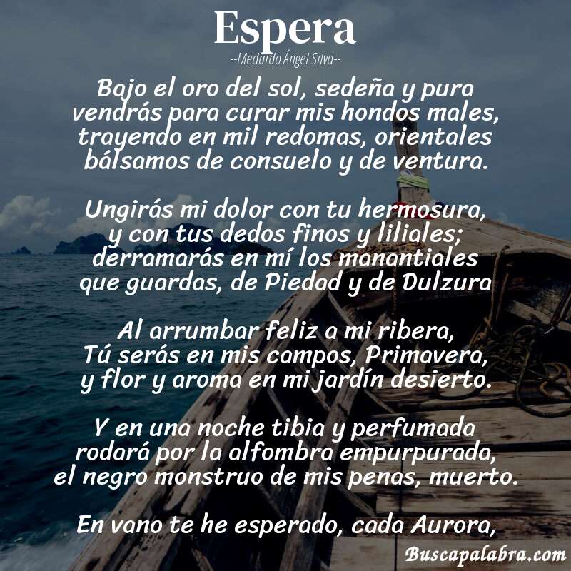 Poema Espera de Medardo Ángel Silva con fondo de barca