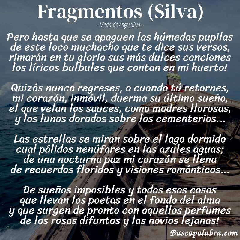 Poema Fragmentos (Silva) de Medardo Ángel Silva con fondo de barca