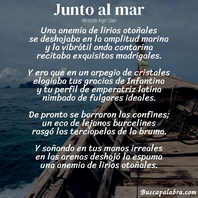 Poema Junto al mar de Medardo Ángel Silva con fondo de barca