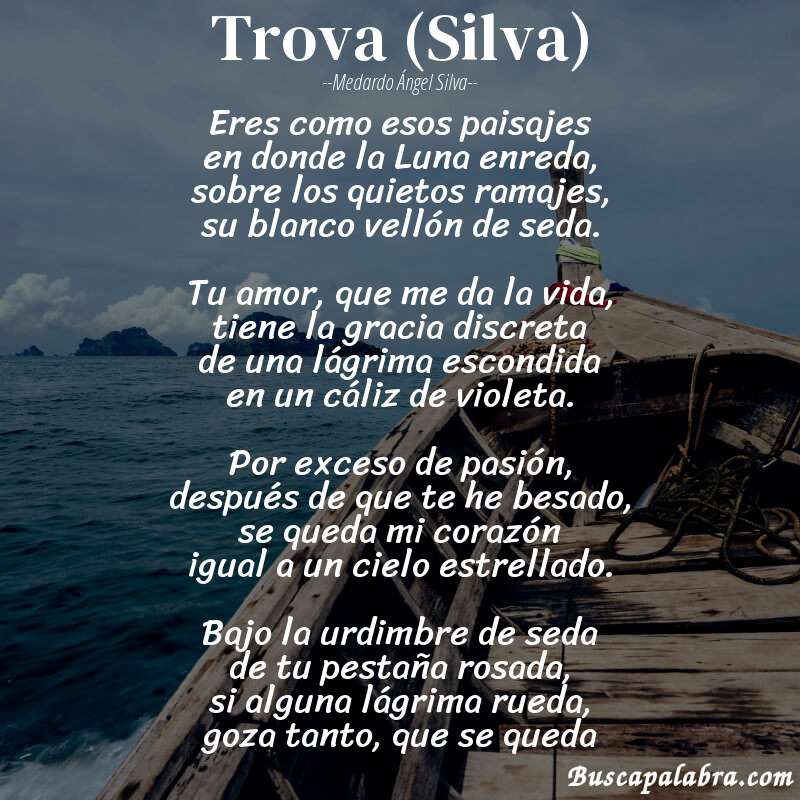 Poema Trova (Silva) de Medardo Ángel Silva con fondo de barca