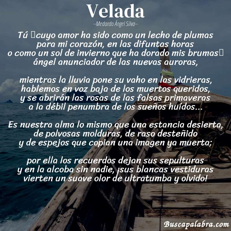 Poema Velada de Medardo Ángel Silva con fondo de barca