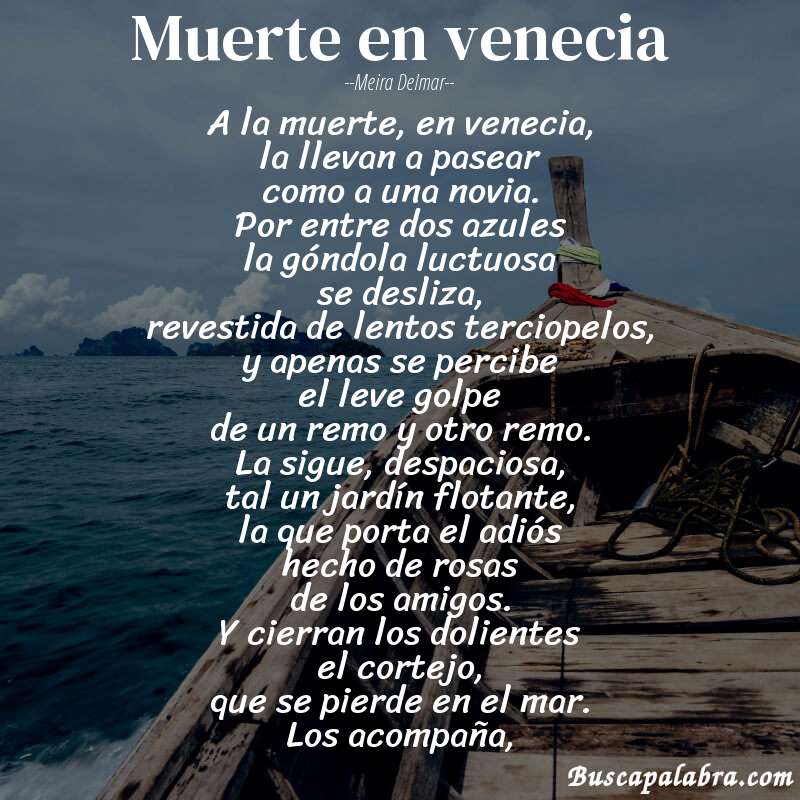 Poema muerte en venecia de Meira Delmar con fondo de barca