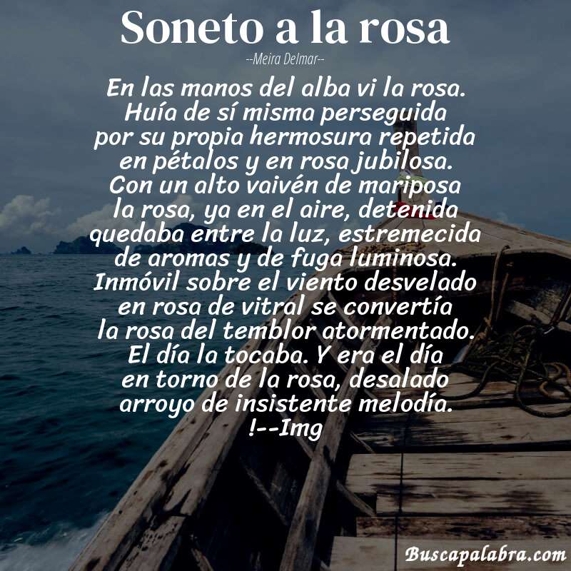 Poema soneto a la rosa de Meira Delmar con fondo de barca