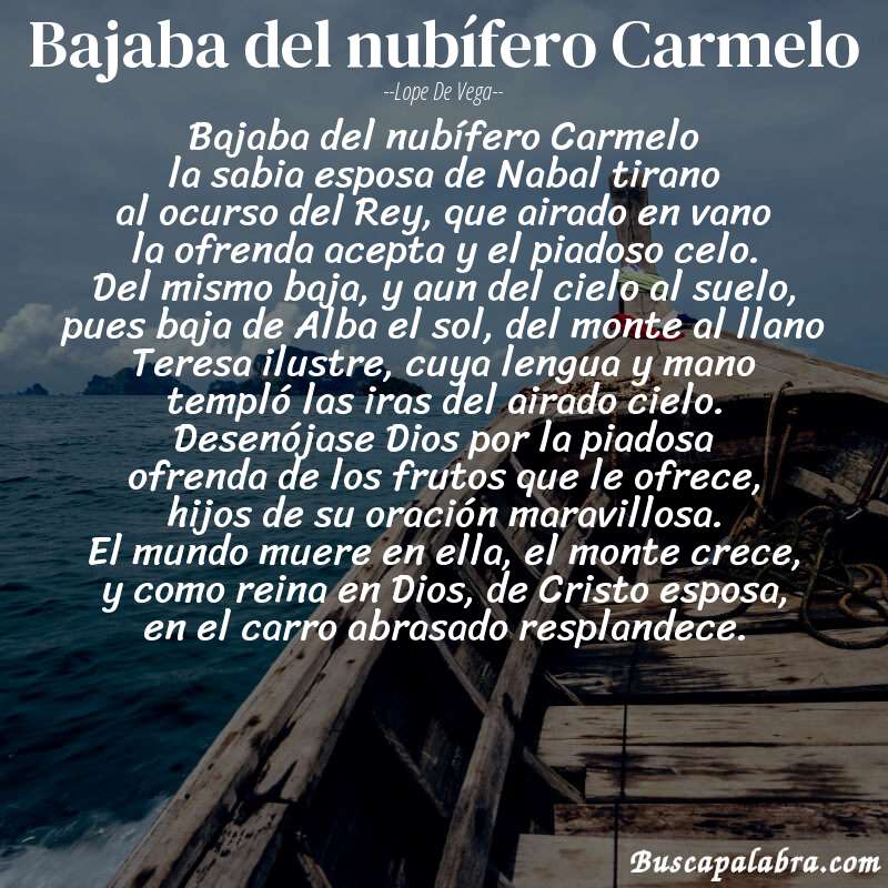 Poema Bajaba del nubífero Carmelo de Lope de Vega con fondo de barca