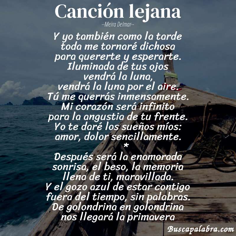 Poema canción lejana de Meira Delmar con fondo de barca