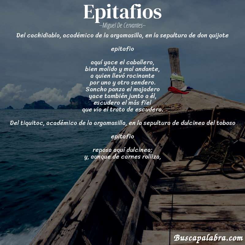 Poema epitafios de Miguel de Cervantes con fondo de barca