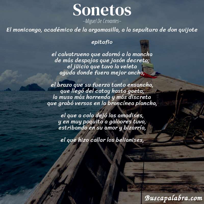 Poema sonetos de Miguel de Cervantes con fondo de barca