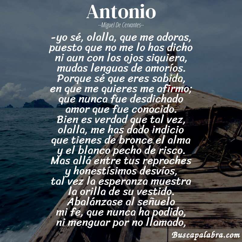 Poema antonio de Miguel de Cervantes con fondo de barca