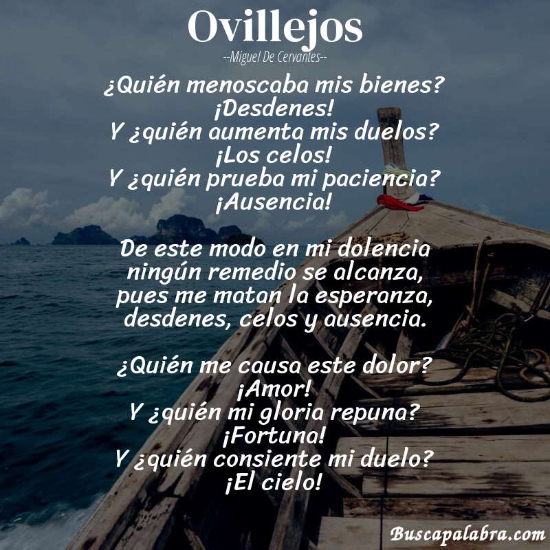 Poema Ovillejos de Miguel de Cervantes con fondo de barca