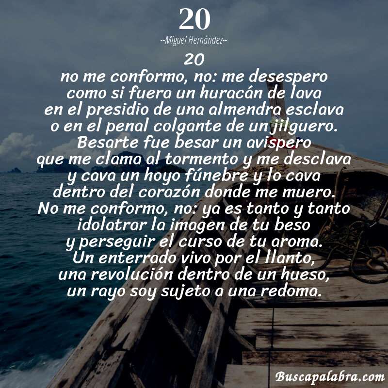 Poema 20 de Miguel Hernández con fondo de barca