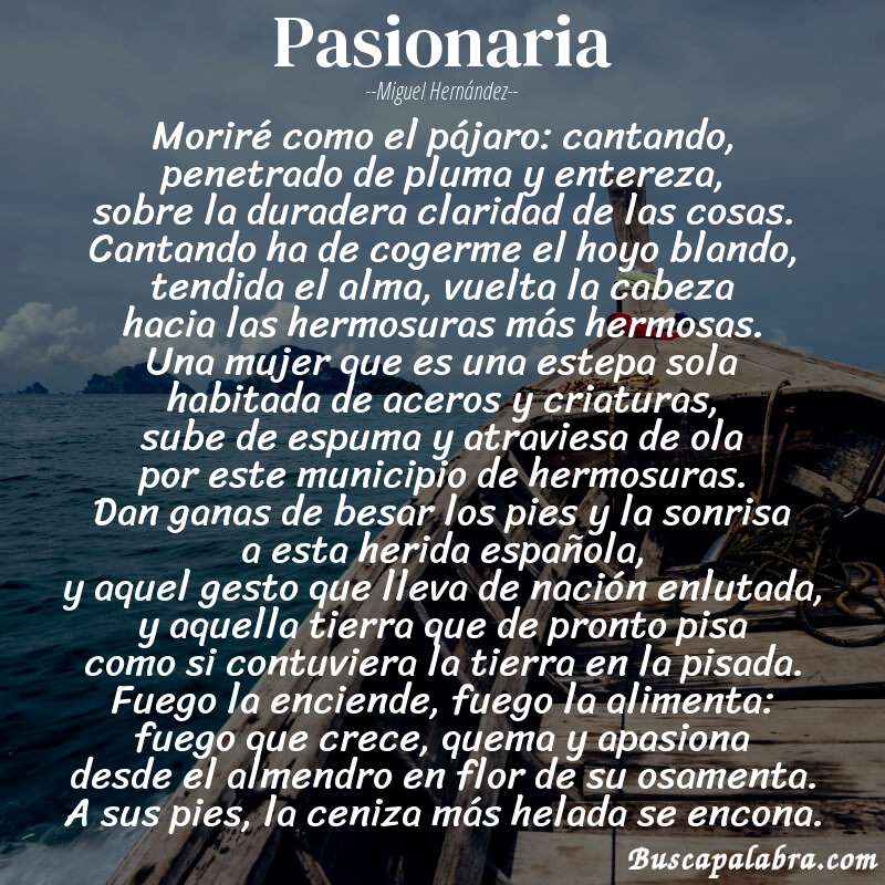 Poema pasionaria de Miguel Hernández con fondo de barca