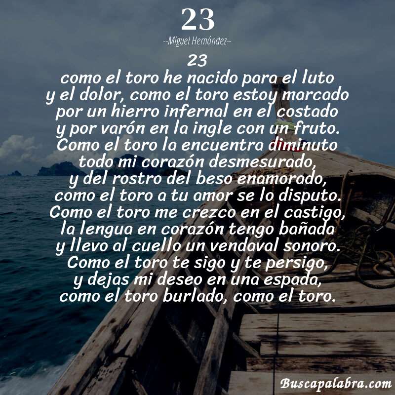 Poema 23 de Miguel Hernández con fondo de barca