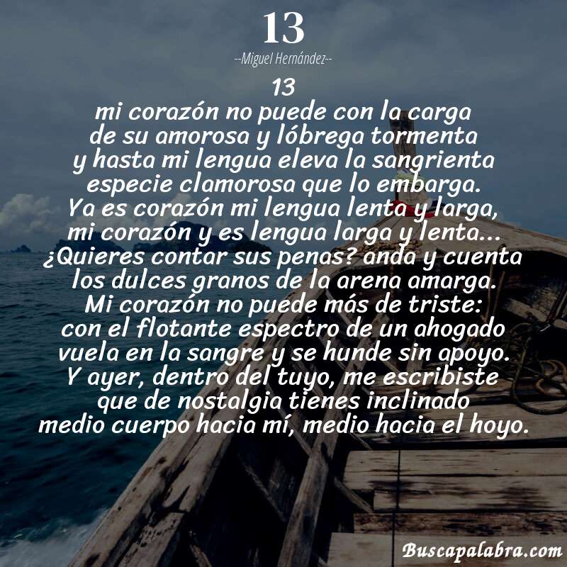 Poema 13 de Miguel Hernández con fondo de barca