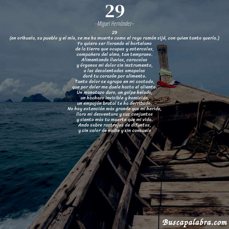 Poema 29 de Miguel Hernández con fondo de barca