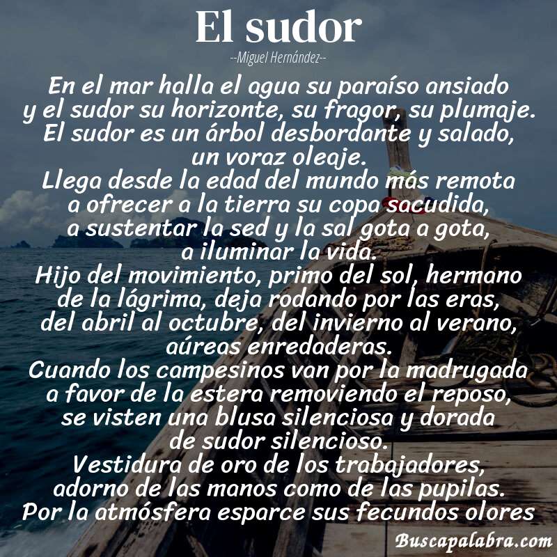 Poema el sudor de Miguel Hernández con fondo de barca