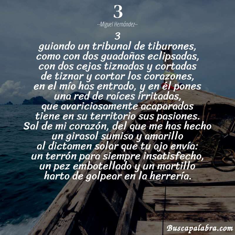 Poema 3 de Miguel Hernández con fondo de barca