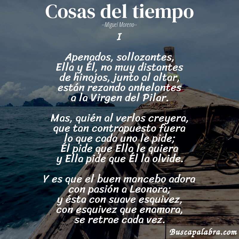 Poema Cosas del tiempo de Miguel Moreno con fondo de barca